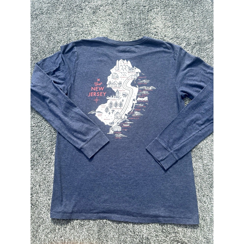 Hurley New Jersey Surf Long Sleeve Shirt Mens M Navy NJ Map Beach Graphic